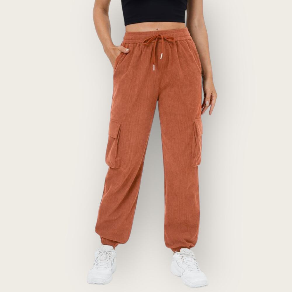 Halara Brown Cargo Joggers XS Corduroy Elastic Hem Athleisure